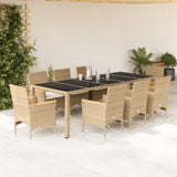 Set da Pranzo da Giardino 9 pz con Cuscini Polyrattan e Vetro