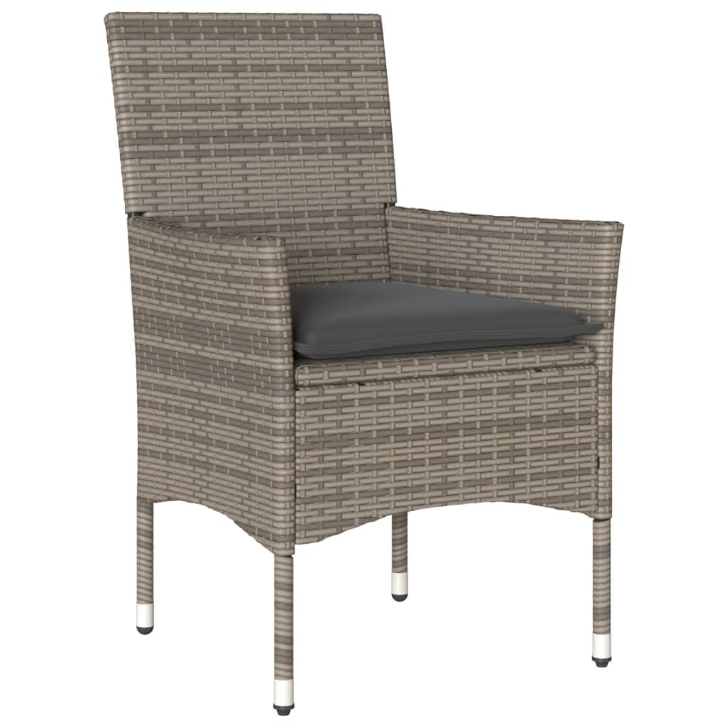 Set da Bistrò 3 pz con Cuscini Grigio Polyrattan e Vetro