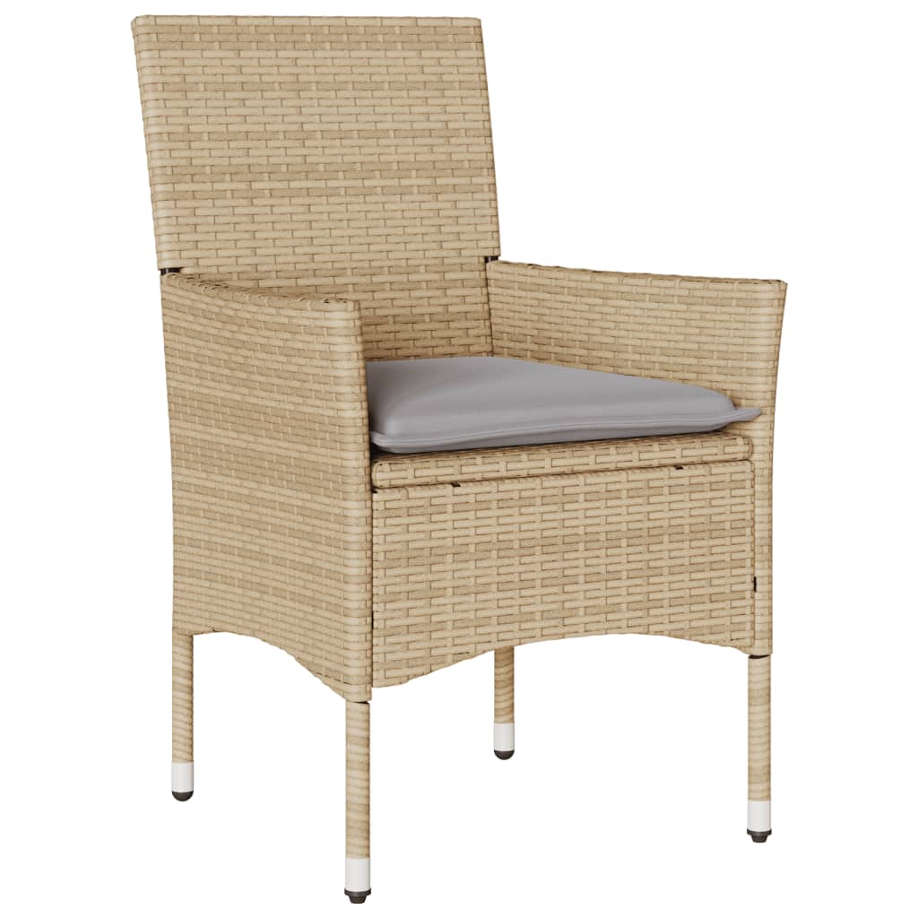 Set da Bistrò 3 pz con Cuscini Beige Polyrattan e Vetro