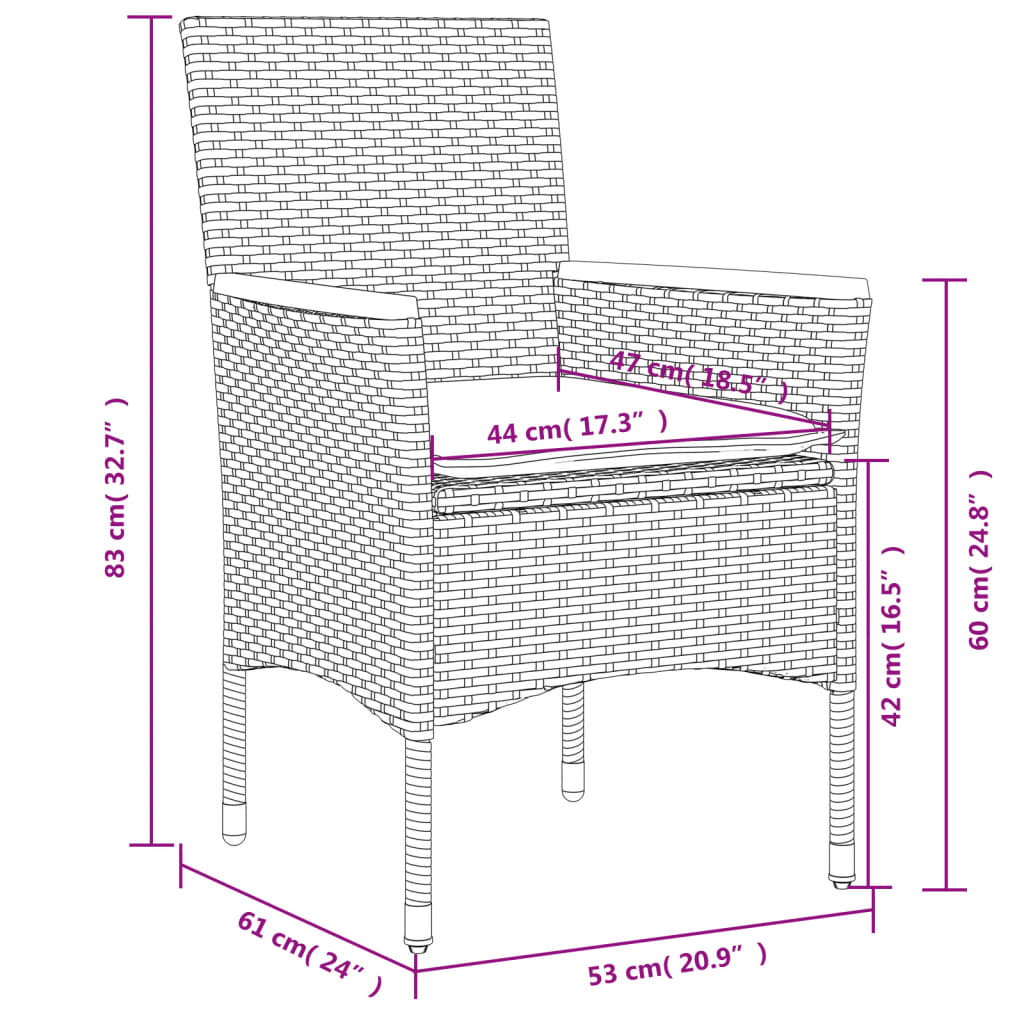 Set da Bistrò 3 pz con Cuscini Grigio Polyrattan Acacia