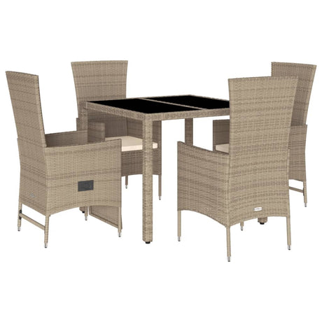 Set da Pranzo da Giardino 5 pz con Cuscini Beige in Polyrattan