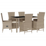 Set da Pranzo da Giardino 7 pz con Cuscini Beige in Polyrattan