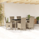 Set da Pranzo da Giardino 7 pz con Cuscini Beige in Polyrattan