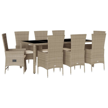 Set da Pranzo da Giardino 9 pz con Cuscini Beige in Polyrattan