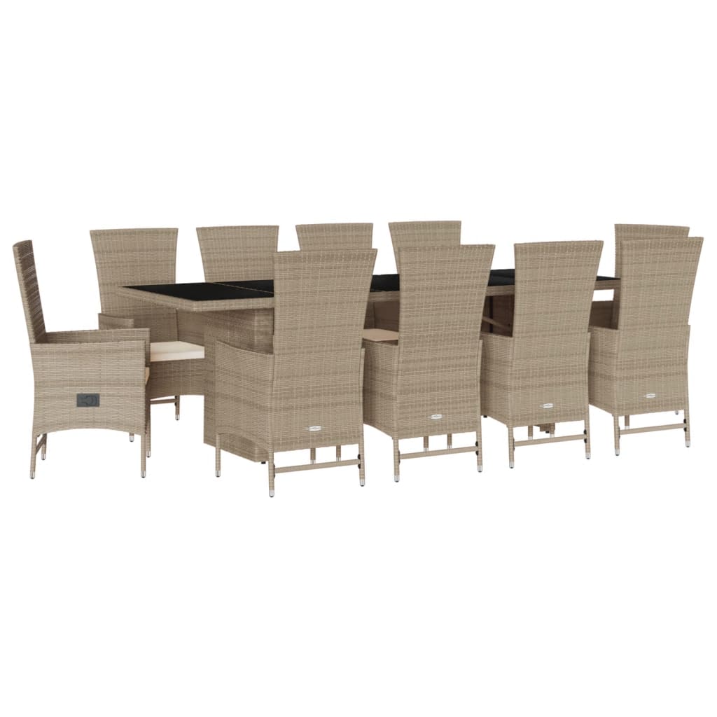 Set da Pranzo da Giardino 11 pz con Cuscini Beige in Polyrattan