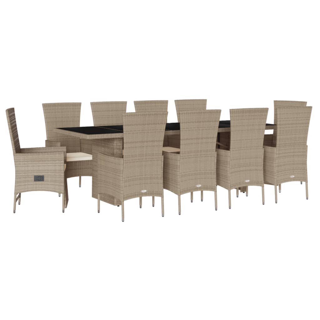 Set da Pranzo da Giardino 7 pz con Cuscini Beige in Polyrattan