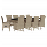 Set da Pranzo da Giardino 11 pz con Cuscini Beige in Polyrattan