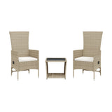 Set da Pranzo da Giardino 3 pz con Cuscini Beige in Polyrattan