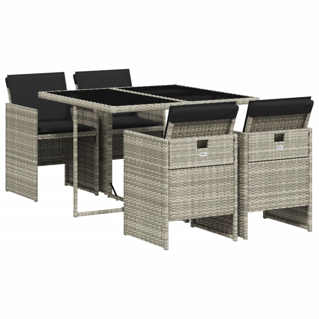 Set Pranzo da Giardino 5pz con Cuscini Grigio Chiaro Polyrattan