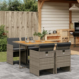 Set da Pranzo da Giardino 5 pz con Cuscini in Polyrattan Grigio