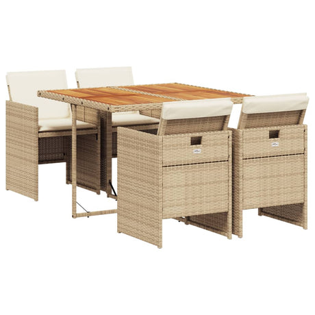 Set da Pranzo da Giardino 5 pz con Cuscini Beige in Polyrattan