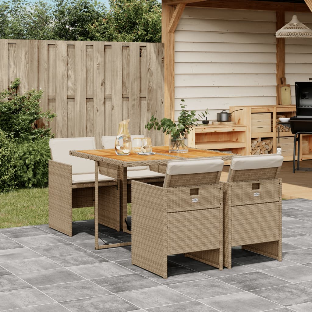 Set da Pranzo da Giardino 5 pz con Cuscini Beige in Polyrattan