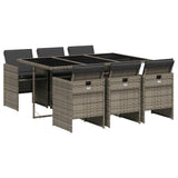 Set da Pranzo da Giardino 7 pz con Cuscini in Polyrattan Grigio