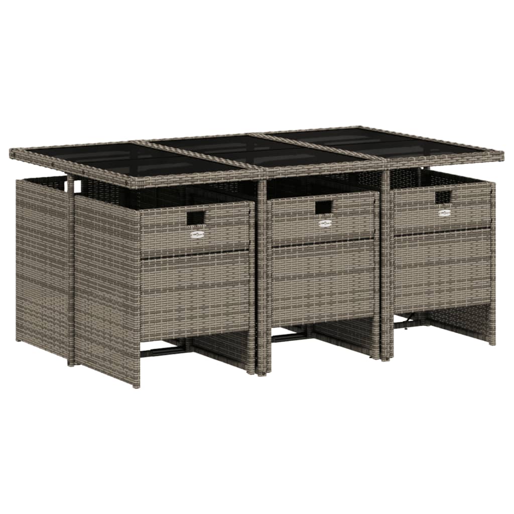 Set da Pranzo da Giardino 7 pz con Cuscini in Polyrattan Grigio