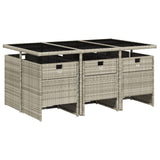 Set da Pranzo da Giardino 7 pz Cuscini Polyrattan Grigio Chiaro