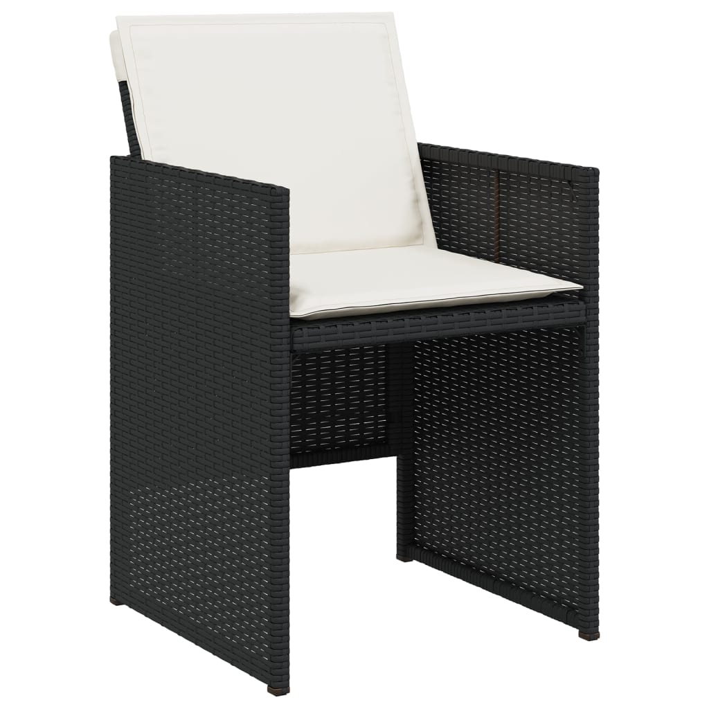 Set da Pranzo da Giardino 7 pz Nero con Cuscini in Polyrattan