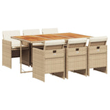 Set da Pranzo da Giardino 7 pz con Cuscini Beige in Polyrattan