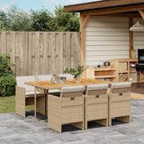 Set da Pranzo da Giardino 7 pz con Cuscini Beige in Polyrattan