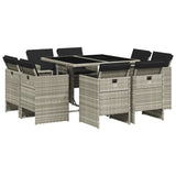 Set Pranzo da Giardino 9pz con Cuscini Grigio Chiaro Polyrattan