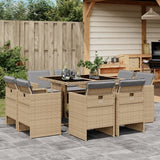 Set Pranzo da Giardino 9 pz con Cuscini Beige Misto Polyrattan