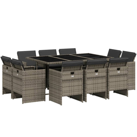 Set da Pranzo da Giardino 11pz con Cuscini in Polyrattan Grigio