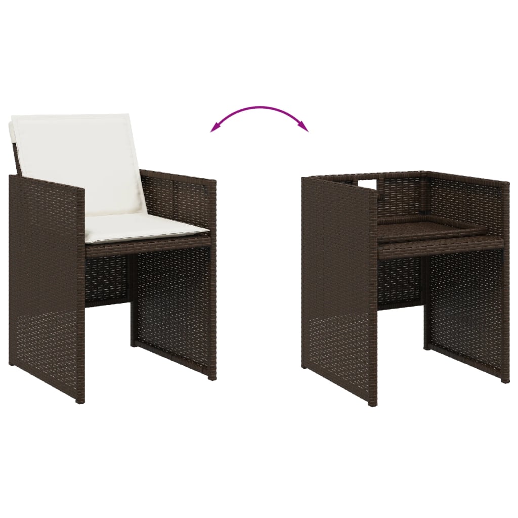 Set da Pranzo da Giardino 13pz con Cuscini Marrone Polyrattan