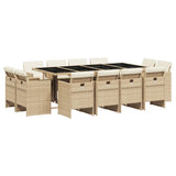 Set da Pranzo da Giardino 13 pz con Cuscini Beige in Polyrattan