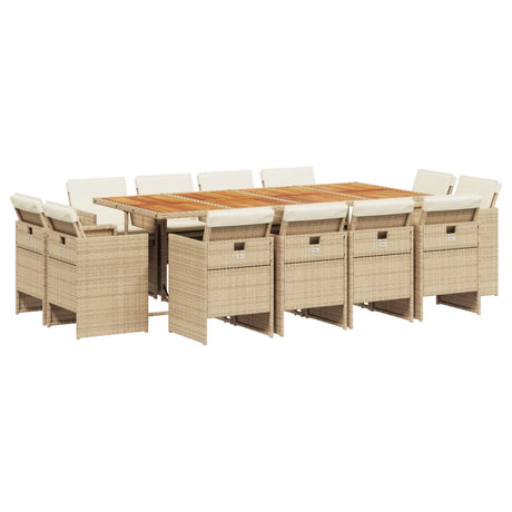 Set da Pranzo da Giardino 13 pz con Cuscini Beige in Polyrattan