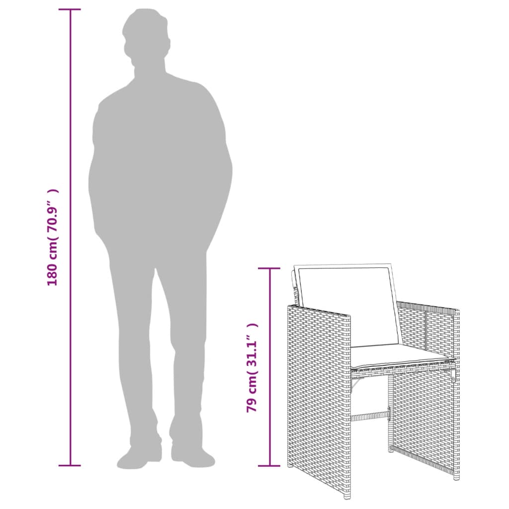 Set da Pranzo da Giardino 5pz con Cuscini in Polyrattan Marrone