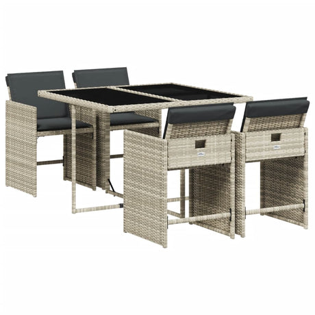 Set Pranzo da Giardino 5pz con Cuscini Grigio Chiaro Polyrattan