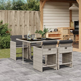 Set Pranzo da Giardino 5pz con Cuscini Grigio Chiaro Polyrattan