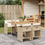 Set da Pranzo da Giardino 5 pz con Cuscini Beige in Polyrattan