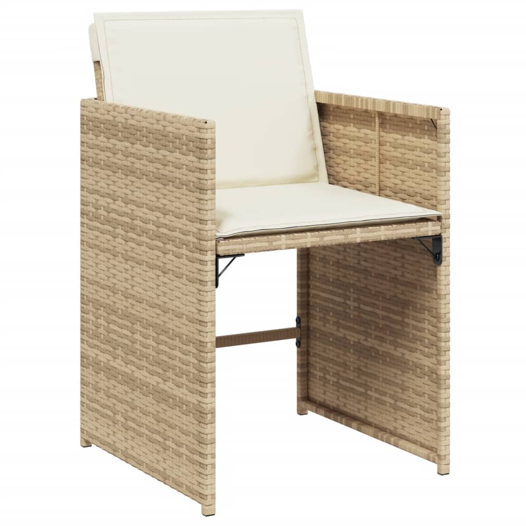 Set da Pranzo da Giardino 7 pz con Cuscini Beige in Polyrattan