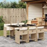 Set da Pranzo da Giardino 7 pz con Cuscini Beige in Polyrattan