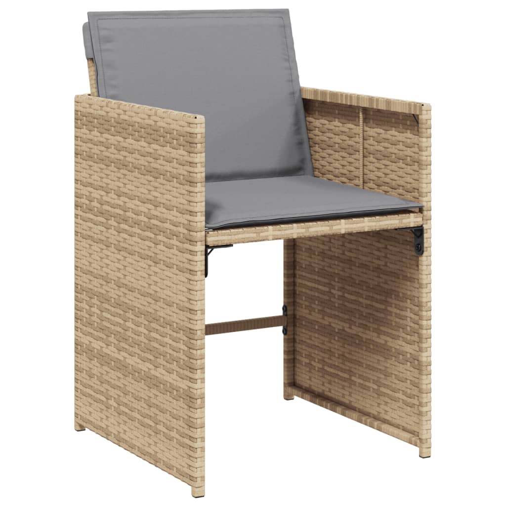 Set Pranzo da Giardino 7 pz con Cuscini Beige Misto Polyrattan