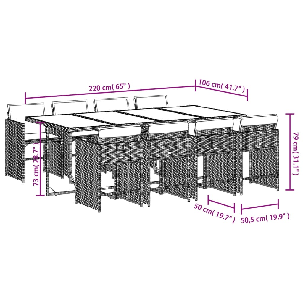 Set Pranzo da Giardino 9 pz con Cuscini Beige Misto Polyrattan