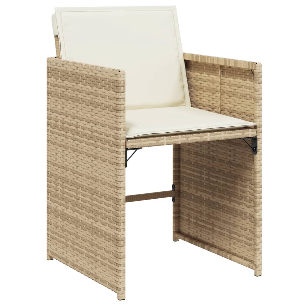 Set da Pranzo da Giardino 9 pz con Cuscini Beige in Polyrattan