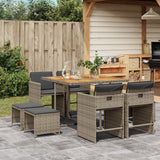 Set da Pranzo da Giardino 9 pz con Cuscini in Polyrattan Grigio