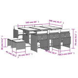 Set da Pranzo da Giardino 11pz con Cuscini in Polyrattan Grigio