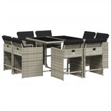 Set Pranzo da Giardino 9pz con Cuscini Grigio Chiaro Polyrattan