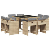 Set Pranzo da Giardino 9 pz con Cuscini Beige Misto Polyrattan