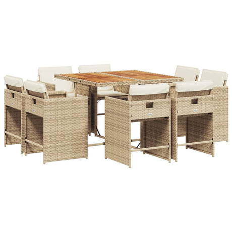 Set da Pranzo da Giardino 9 pz con Cuscini Beige in Polyrattan