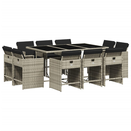 Set Pranzo Giardino 11pz con Cuscini Grigio Chiaro Polyrattan