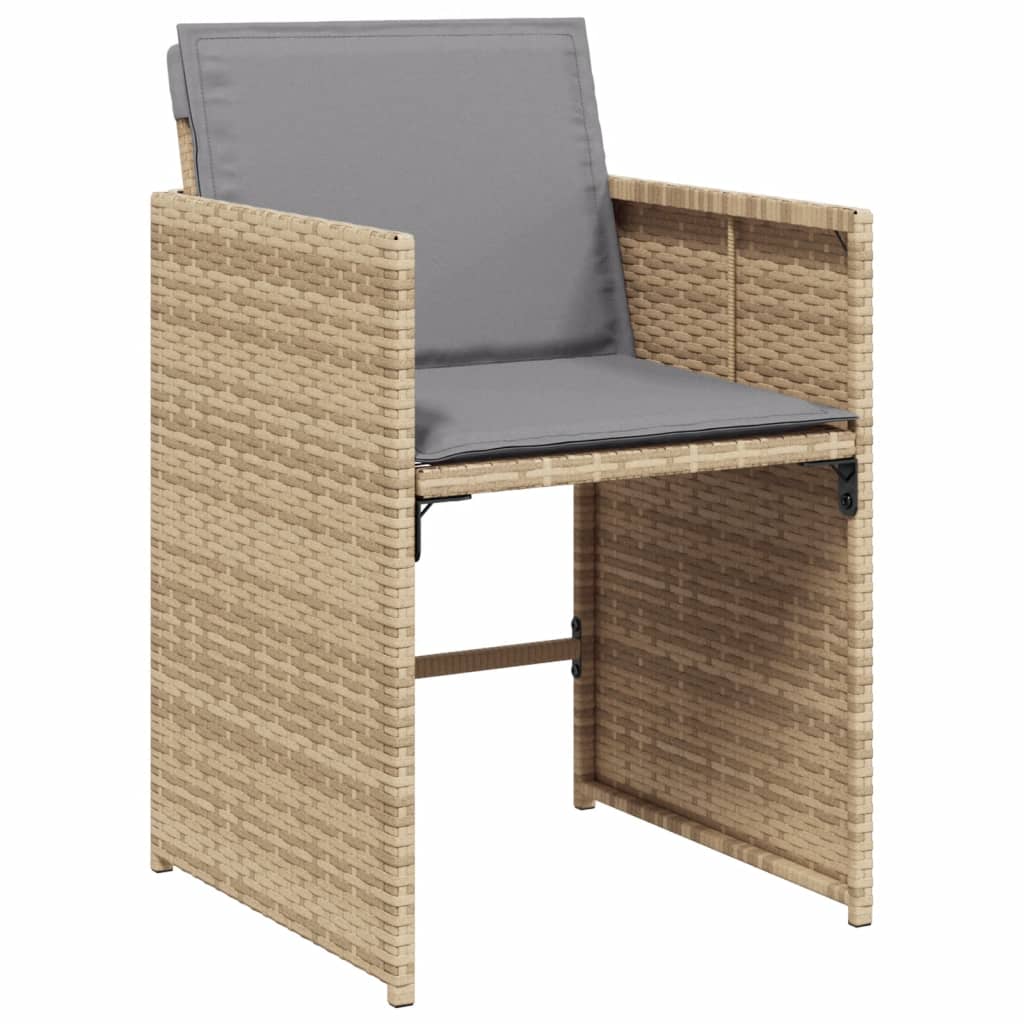 Set Pranzo da Giardino 15 pz con Cuscini Beige Misto Polyrattan