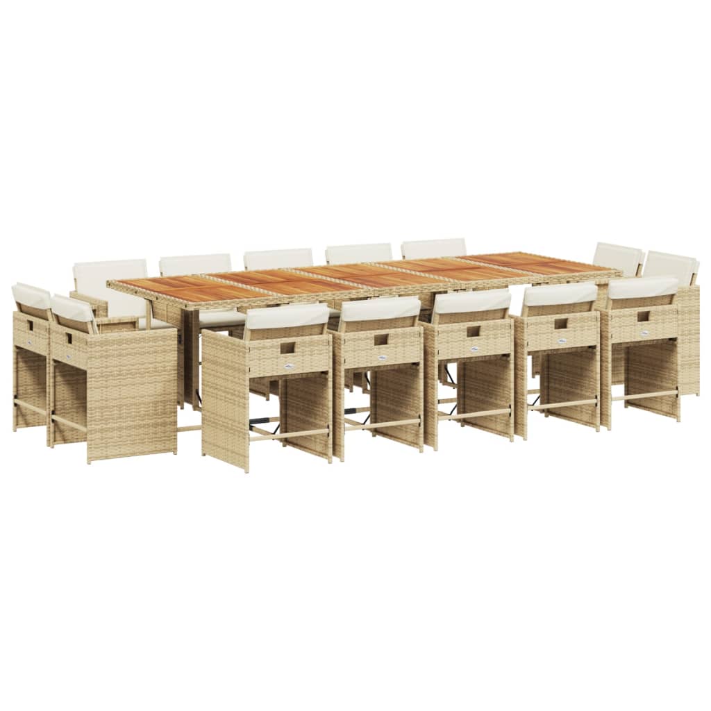 Set da Pranzo da Giardino 15 pz con Cuscini Beige in Polyrattan