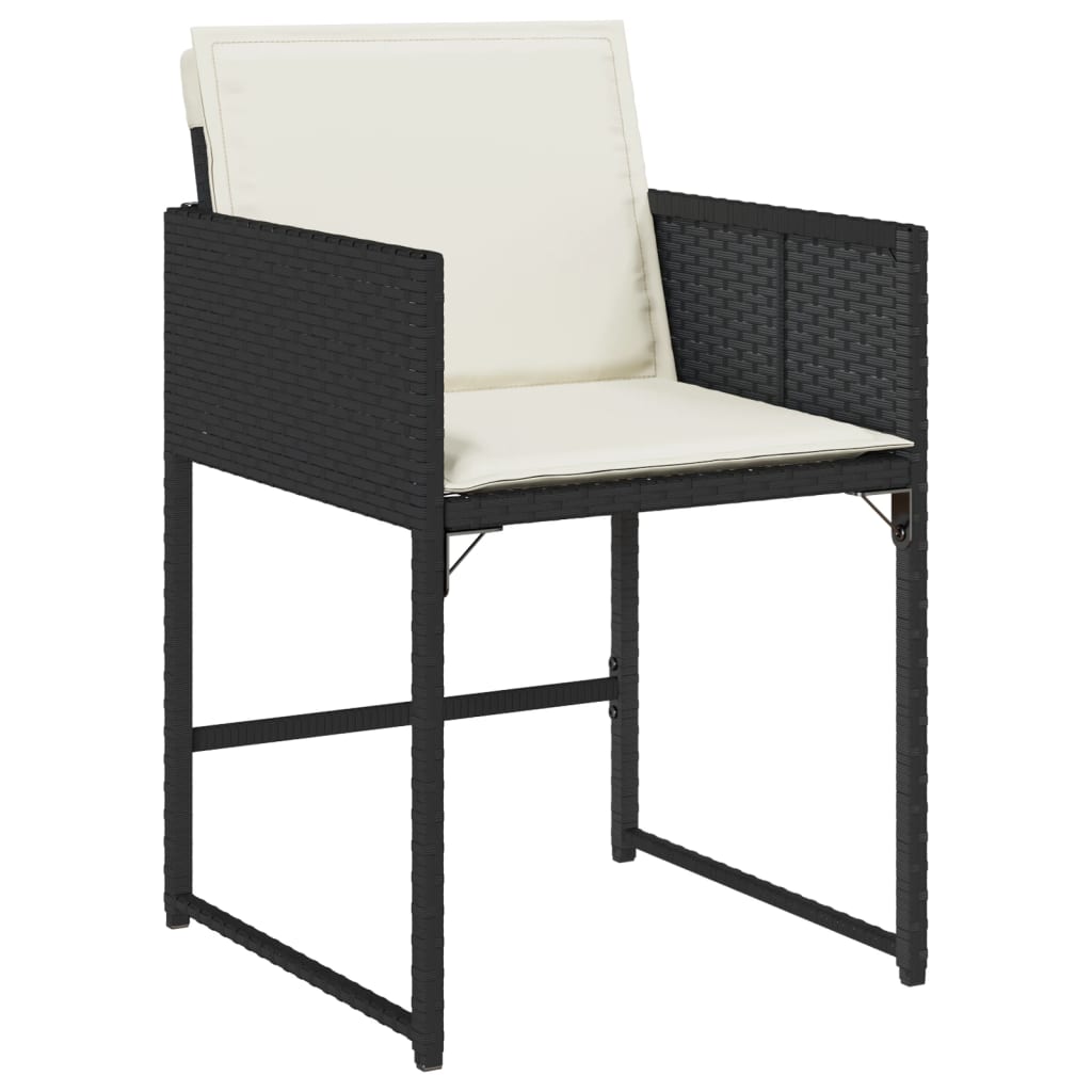 Set da Pranzo da Giardino 13pz con Cuscini Nero in Polyrattan