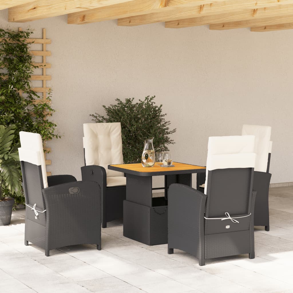 Set da Pranzo da Giardino 5 pz Nero con Cuscini in Polyrattan