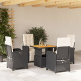 Set da Pranzo da Giardino 5 pz Nero con Cuscini in Polyrattan