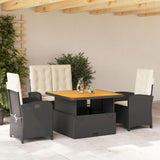 Set da Pranzo da Giardino 4 pz con Cuscini Nero in Polyrattan