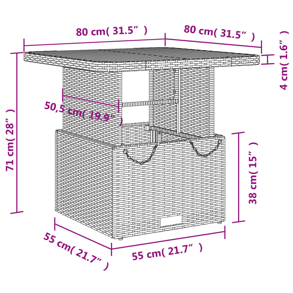 Set da Pranzo da Giardino 3 pz con Cuscini in Polyrattan Grigio